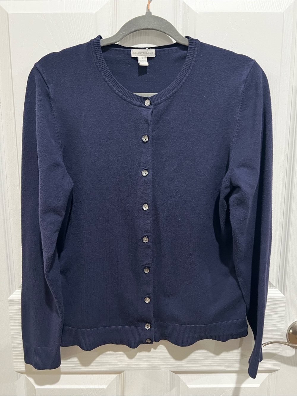 Charter Club Navy Button-Front Crew Cardigan